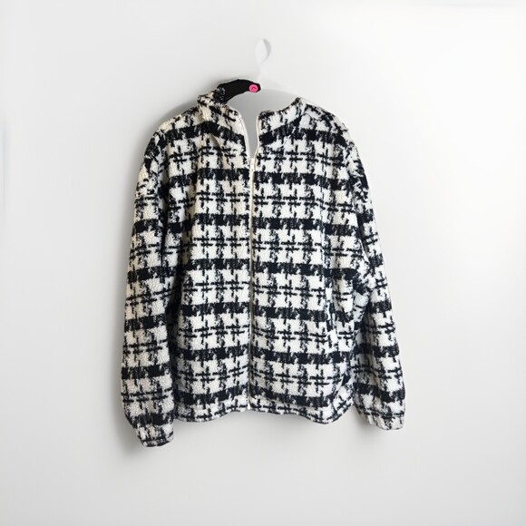 Easel Jackets & Blazers - EASEL Ivory Black Checkerboard Jacket Women’s Large Gingham Casual Travel
